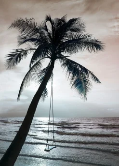 queence Fototapete »Schaukel am Strand« Meer | Motiv | bedruckt | realistisch glatt Wandpaneele, selbstklebend, Tapete, Sticker, Wanddeko, XXL-Fotomotiv