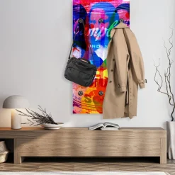 queence Wandgarderobe »Mona Lisa Abstrakt Collage« 1 Stk. tlg. Wandpaneel aus Acrylglas inkl. 6 Edelstahlhaken in schwarz matt