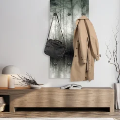 queence Wandgarderobe »Nebeliger Wald« 1 Stk. tlg. Wandpaneel aus Acrylglas inkl. 6 Edelstahlhaken in schwarz matt