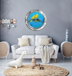 queence Wandsticker »3D Bullauge Illusion Unterwasserwelt Schildkröte 40x40 cm« Selbstklebender Wanddurchbruch Unterwasser
