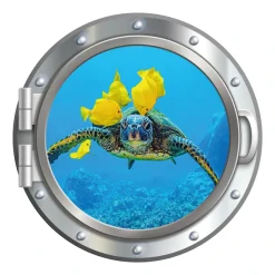 queence Wandsticker »3D Bullauge Illusion Unterwasserwelt Schildkröte 40x40 cm« Selbstklebender Wanddurchbruch Unterwasser