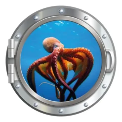 queence Wandsticker »3D Bullauge Illusion Tintenfisch Korallen 40x40 cm« Selbstklebender Wanddurchbruch Unterwasser