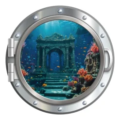 queence Wandsticker »3D Bullauge Illusion Unterwasserwelt Torbogen 40x40 cm« Selbstklebender Wanddurchbruch Unterwasser
