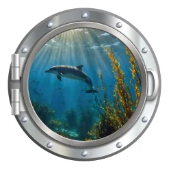 queence Wandsticker »3D Bullauge Illusion Unterwasserwelt Delfine 40x40 cm« Selbstklebender Wanddurchbruch Unterwasser