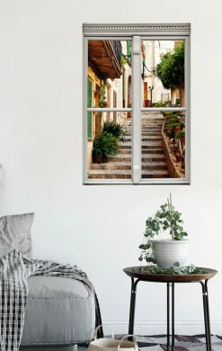 queence Wandsticker »Treppe am Haus« Wandsticker, Wandbild, selbstklebend, 3D, Fenster