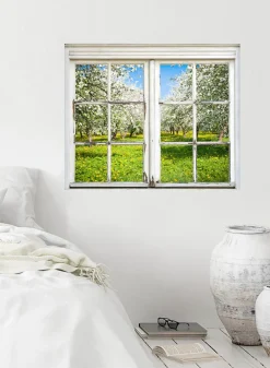 queence Wandsticker »Wiese mit Bäumen« Wandsticker, Wandbild, selbstklebend, 3D, Fenster