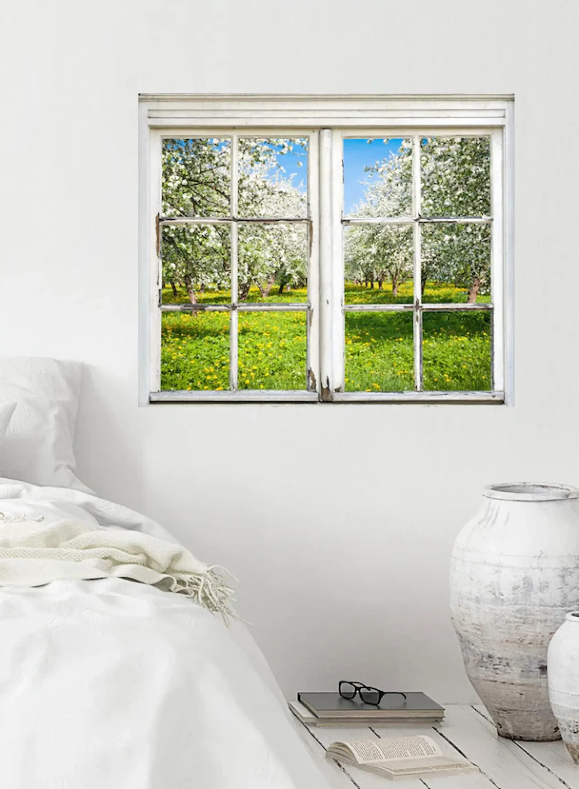 queence Wandsticker »Wiese mit Bäumen« Wandsticker, Wandbild, selbstklebend, 3D, Fenster