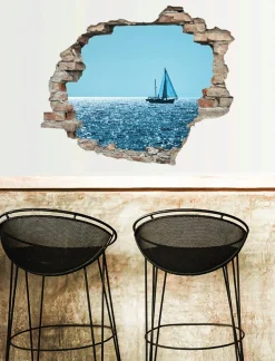 queence Wandtattoo »Segelboot« Wandsticker, Wandbild, selbstklebend, 3D, Wanddurchbruch