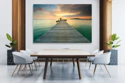 queence XXL-Wandbild »Akustikbild Steg Bali Sonnenuntergang« Bilder vom Sonnenuntergang & -aufgang | Bilder von Asien | Gewässer | Meer | Natur | Steg | Wolken 1 Stk. tlg. Einfache Akustiklösung ohne Baumaßnahme, Schalldämmung, Paneele