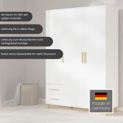 rauch Drehtürenschrank »Kleiderschrank Schrank Garderobe SHINJO Breiten 93/140/187 cm« in 3 verschiedenen Ausstattungen BASIC/CLASSIC/PREMIUM,Griffe und Füße aus Massivholz mit 2 Schubladen MADE IN GERMANY