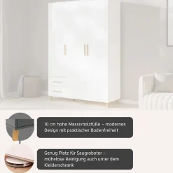 rauch Drehtürenschrank »Kleiderschrank Schrank Garderobe SHINJO Breiten 93/140/187 cm« in 3 verschiedenen Ausstattungen BASIC/CLASSIC/PREMIUM,Griffe und Füße aus Massivholz mit 2 Schubladen MADE IN GERMANY