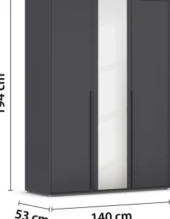rauch Drehtürenschrank »Kleiderschrank Schrank Garderobe Wäscheschrank NAGATA mit Spiegel« in 3 verschiedenen Ausstattungen BASIC/CLASSIC/PREMIUM,und modernen Stangengriffen in Graumetallic TOPSELLER MADE IN GERMANY