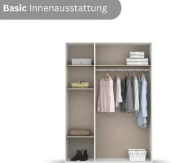 rauch Drehtürenschrank »Kleiderschrank Schrank Garderobe Wäscheschrank NAGATA mit Spiegel« in 3 verschiedenen Ausstattungen BASIC/CLASSIC/PREMIUM,und modernen Stangengriffen in Graumetallic TOPSELLER MADE IN GERMANY