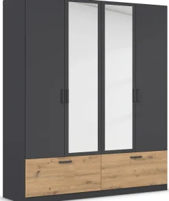 rauch Drehtürenschrank »Kleiderschrank Schrank Garderobe Wäscheschrank BARI mit Spiegel« mit Schubkästen und modernem Griff in Graumetallic MADE IN GERMANY