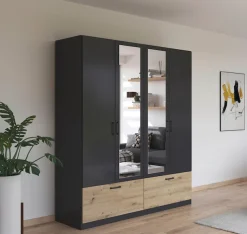 rauch Drehtürenschrank »Kleiderschrank Schrank Garderobe Wäscheschrank BARI mit Spiegel« mit Schubkästen und modernem Griff in Graumetallic MADE IN GERMANY