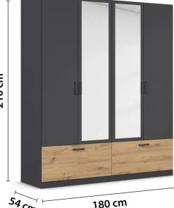 rauch Drehtürenschrank »Kleiderschrank Schrank Garderobe Wäscheschrank BARI mit Spiegel« mit Schubkästen und modernem Griff in Graumetallic MADE IN GERMANY