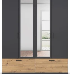 rauch Drehtürenschrank »Kleiderschrank Schrank Garderobe Wäscheschrank BARI mit Spiegel« mit Schubkästen und modernem Griff in Graumetallic MADE IN GERMANY