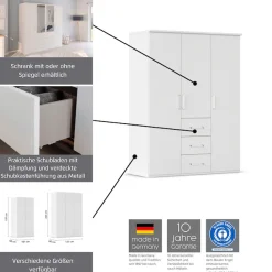 rauch Drehtürenschrank »Kleiderschrank Schrank Garderobe Schlafzimmerschrank EVELYN« in 2 Höhen 197 oder 210 cm erhältlich, inkl. SOFT-CLOSE-FUNKTION,in elegantem Stil mit Schubladen 3 Breiten und 2 Höhen MADE IN GERMANY
