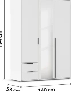 rauch Drehtürenschrank »Kleiderschrank Schrank Garderobe Wäscheschrank NAGATA mit Spiegel« in 3 verschiedenen Ausstattungen BASIC/CLASSIC/PREMIUM,und Schubladen sowie Stangengriffen TOPSELLER MADE IN GERMANY