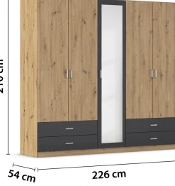 rauch Drehtürenschrank »Kleiderschrank Schrank Garderobe Wäscheschrank BORBONA« Breiten 226/271 cm, Höhe 210 cm,in 2 Breiten, mit Spiegel und vielen Farbkombinationen MADE IN GERMANY