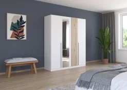 rauch Drehtürenschrank »Kleiderschrank Schrank Garderobe Breiten 181/226/271 cm LAMELLA« 3 verschiedene Ausstattungen BASIC/CLASSIC/PREMIUM (inkl. SOFT-CLOSE),elegante Lamellen-Auflage in 3D Akustikpaneel Optik MADE IN GERMANY