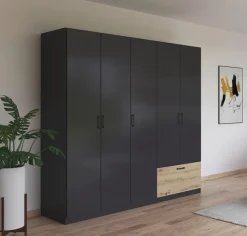 rauch Drehtürenschrank »Kleiderschrank Schrank Garderobe Wäscheschrank BARI« mit Schubasten außen, moderner Griff in Graumetallic MADE IN GERMANY