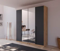 rauch Drehtürenschrank »Kleiderschrank Schrank Garderobe Ankleide DARK&WOOD BY QUADRA SPIN« Breiten: 181/226/271 cm, Höhe 210 cm,im Industrial Style mit Metallgriffstangen, mit Spiegel