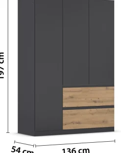 rauch Drehtürenschrank »Kleiderschrank Schrank Garderobe Wäscheschrank Schlafzimmer JOEL« in 3 verschiedenen Ausstattungen BASIC/CLASSIC/PREMIUM,mit zwei Schubladen, mit Push-to-Open Funktion MADE IN GERMANY