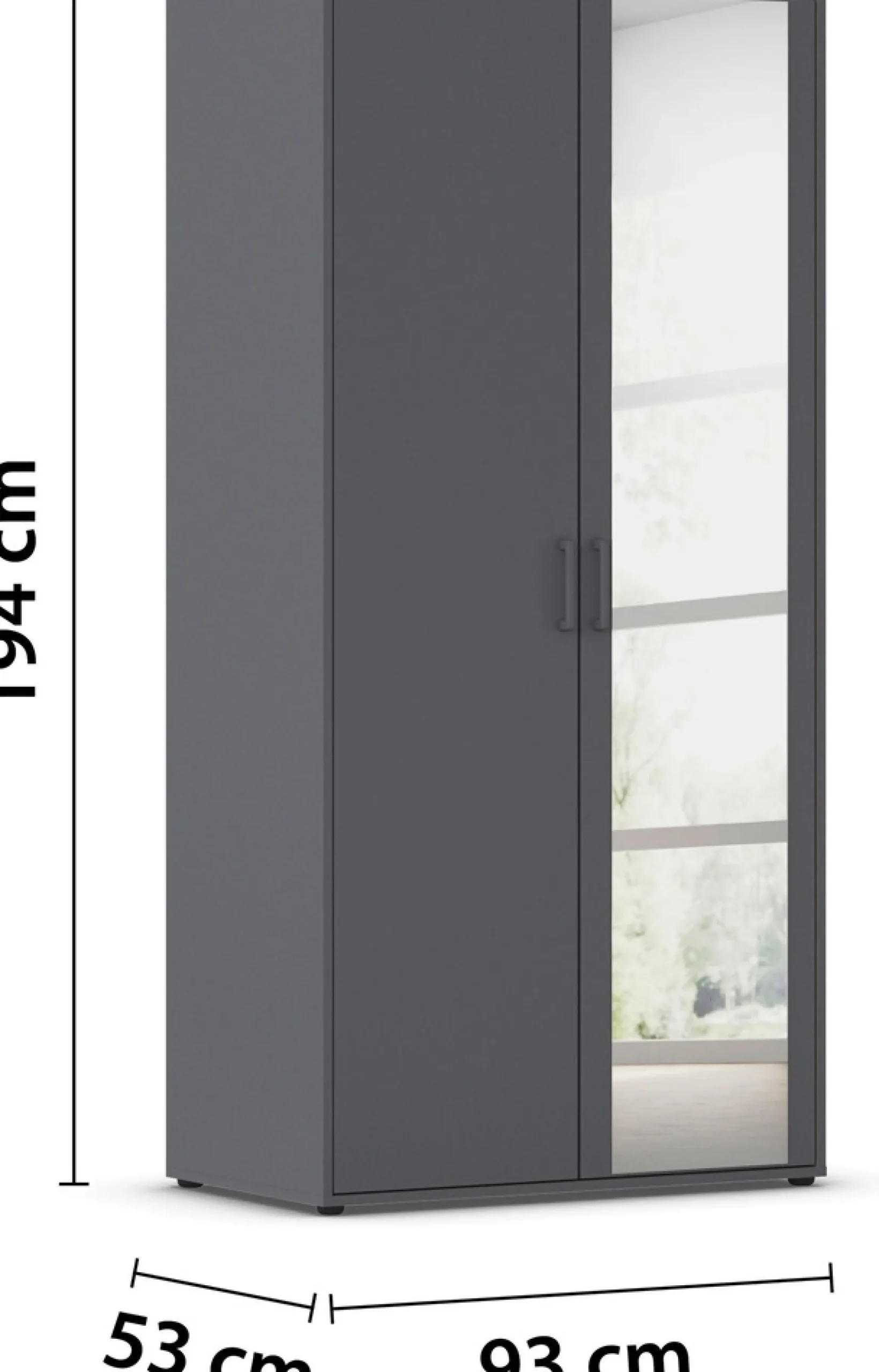 rauch Drehtürenschrank »Kleiderschrank Schrank Garderobe Wäscheschrank VOYAGER« in 3 verschiedenen Ausstattungen BASIC/CLASSIC/PREMIUM,mit modernen Griffen in Graumetallic und Spiegel