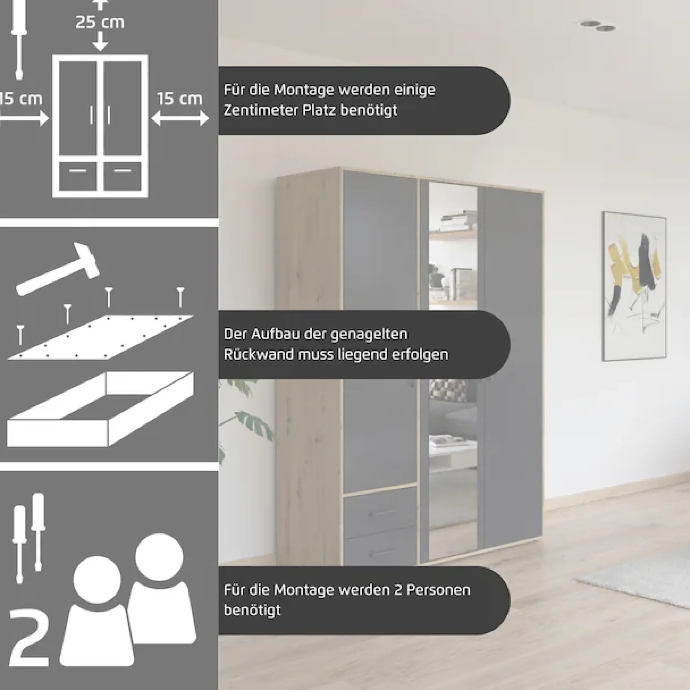 rauch Drehtürenschrank »Kleiderschrank Schrank Garderobe Wäscheschrank VOYAGER« in 3 verschiedenen Ausstattungen BASIC/CLASSIC/PREMIUM,mit modernen Griffen in Graumetallic und Spiegel