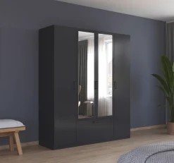 rauch Drehtürenschrank »Kleiderschrank Schrank Garderobe Wäscheschrank BARI mit Spiegel« mit Schubasten mittig, moderner Griff in Graumetallic MADE IN GERMANY