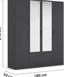 rauch Drehtürenschrank »Kleiderschrank Schrank Garderobe Wäscheschrank BARI mit Spiegel« mit Schubasten mittig, moderner Griff in Graumetallic MADE IN GERMANY