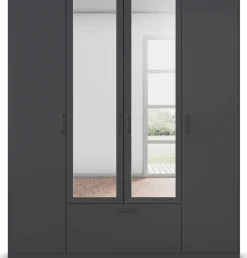 rauch Drehtürenschrank »Kleiderschrank Schrank Garderobe Wäscheschrank BARI mit Spiegel« mit Schubasten mittig, moderner Griff in Graumetallic MADE IN GERMANY