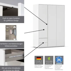 rauch Drehtürenschrank »Kleiderschrank Schrank Garderobe Wäscheschrank NABILA viel Stauraum« in 3 verschiedenen Ausstattungen BASIC/CLASSIC/PREMIUM,mit 2 Schubladen und Push-to-Open Funktion TOPSELLER MADE IN GERMANY
