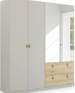 rauch Drehtürenschrank »Kleiderschrank Schrank Garderobe Ankleide HOMEY BY QUADRA SPIN« Breiten: 181/226/271 cm, Höhe 210 cm,mit cognacbraunen Ledergrifflaschen, Schubladen in Eichen-Dekor