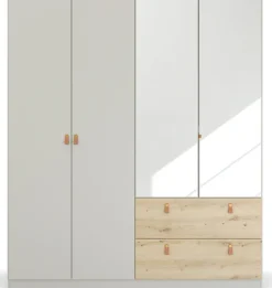 rauch Drehtürenschrank »Kleiderschrank Schrank Garderobe Ankleide HOMEY BY QUADRA SPIN« Breiten: 181/226/271 cm, Höhe 210 cm,mit cognacbraunen Ledergrifflaschen, Schubladen in Eichen-Dekor