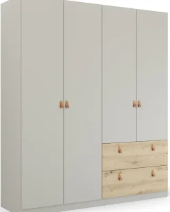 rauch Drehtürenschrank »Kleiderschrank Schrank Garderobe Ankleide HOMEY BY QUADRA SPIN« Breiten: 181/226/271 cm, Höhe 210 cm,mit cognacbraunen Ledergrifflaschen, Schubladen in Eichen-Dekor