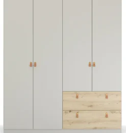 rauch Drehtürenschrank »Kleiderschrank Schrank Garderobe Ankleide HOMEY BY QUADRA SPIN« Breiten: 181/226/271 cm, Höhe 210 cm,mit cognacbraunen Ledergrifflaschen, Schubladen in Eichen-Dekor