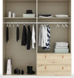 rauch Drehtürenschrank »Kleiderschrank Schrank Garderobe Ankleide HOMEY BY QUADRA SPIN« Breiten: 181/226/271 cm, Höhe 210 cm,mit cognacbraunen Ledergrifflaschen, Schubladen in Eichen-Dekor
