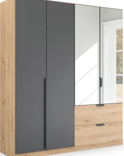 rauch Drehtürenschrank »Kleiderschrank Schrank Garderobe Ankleide DARK&WOOD BY QUADRA SPIN« Breiten: 181/226/271 cm, Höhe 210 cm,im Industrial Style mit Schubkästen in Eiche Dekor, mit Spiegel
