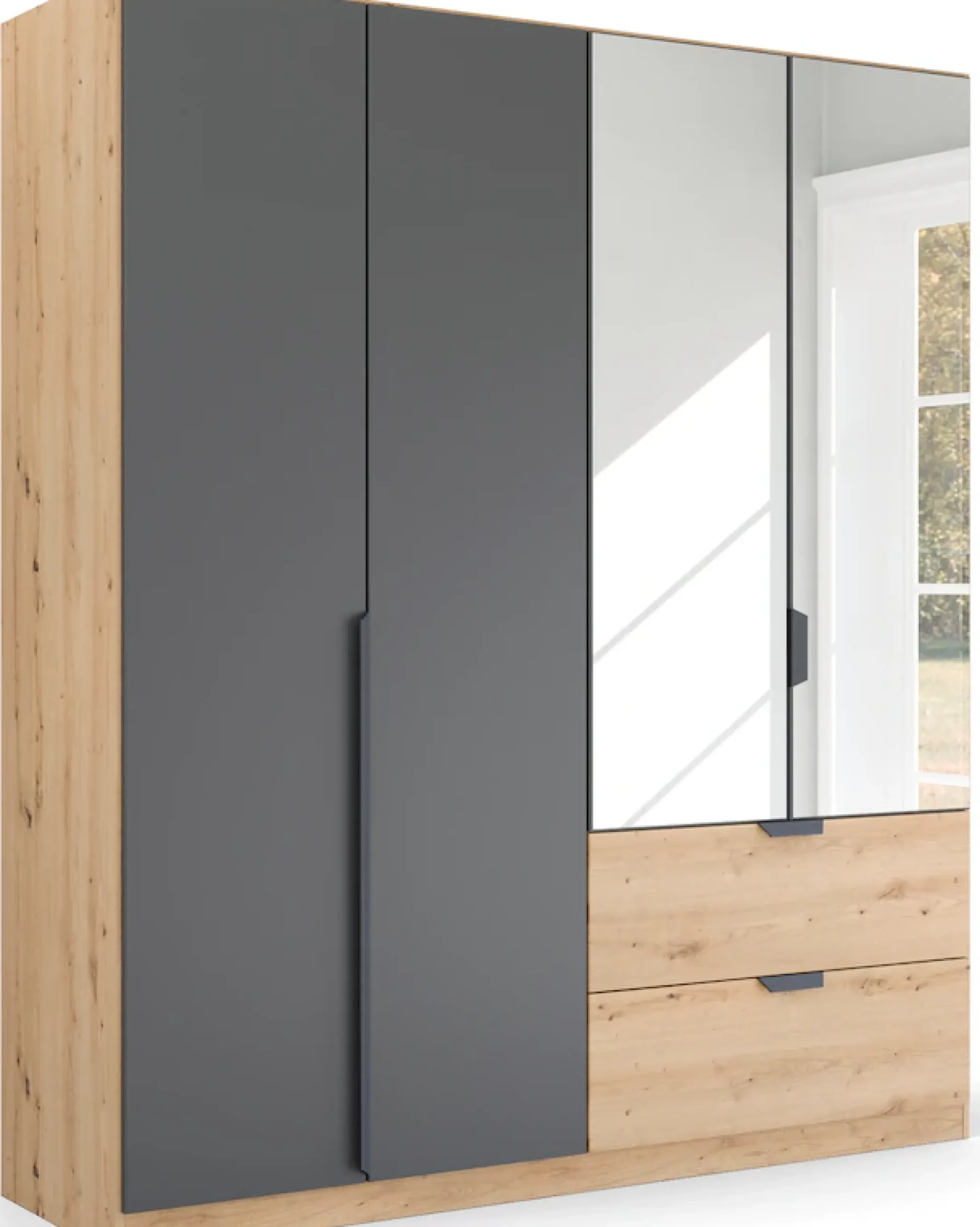 rauch Drehtürenschrank »Kleiderschrank Schrank Garderobe Ankleide DARK&WOOD BY QUADRA SPIN« Breiten: 181/226/271 cm, Höhe 210 cm,im Industrial Style mit Schubkästen in Eiche Dekor, mit Spiegel