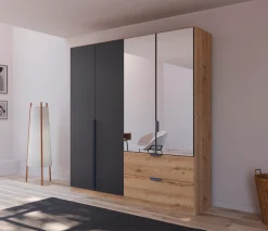 rauch Drehtürenschrank »Kleiderschrank Schrank Garderobe Ankleide DARK&WOOD BY QUADRA SPIN« Breiten: 181/226/271 cm, Höhe 210 cm,im Industrial Style mit Schubkästen in Eiche Dekor, mit Spiegel