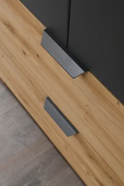 rauch Drehtürenschrank »Kleiderschrank Schrank Garderobe Ankleide DARK&WOOD BY QUADRA SPIN« Breiten: 181/226/271 cm, Höhe 210 cm,im Industrial Style mit Schubkästen in Eiche Dekor, mit Spiegel