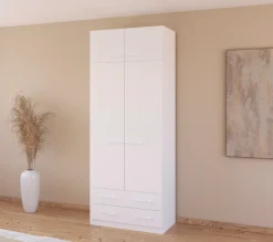 rauch Drehtürenschrank »Prandon A« Set, 2 Stk. tlg. mit 2 Schubladen sowie Aufsatzelement, Metallgriffe in Weiß