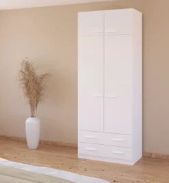 rauch Drehtürenschrank »Prandon B« Set, 2 Stk. tlg. mit 2 Schubladen sowie Aufsatzelement, Metallgriffe quer