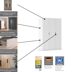 rauch Kleiderschrank »Drehtürenschrank Schrank Garderobe Ankleide Schlafzimmer LAGOA« 3 verschiedene Ausstattungen BASIC/CLASSIC/PREMIUM (inkl. SOFT-CLOSE),mit geräumigen Schubladen, optional mit Aufsatz MADE IN GERMANY