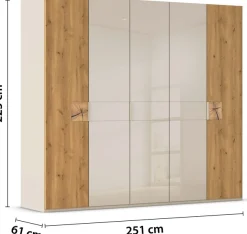 rauch Kleiderschrank »Drehtürenschrank Schrank Garderobe Wäscheschrank KONA« Breiten 251/301 cm, Höhe 223 cm, Tiefe 61 cm,Glasauflage, Massivholz-Absetzung, SOFT-CLOSE-FUNKTION MADE IN GERMANY