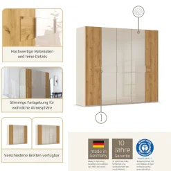 rauch Kleiderschrank »Drehtürenschrank Schrank Garderobe Wäscheschrank KONA« Breiten 251/301 cm, Höhe 223 cm, Tiefe 61 cm,Glasauflage, Massivholz-Absetzung, SOFT-CLOSE-FUNKTION MADE IN GERMANY