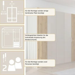 rauch Kleiderschrank »Drehtürenschrank Schrank Garderobe Wäscheschrank KONA« Breiten 251/301 cm, Höhe 223 cm, Tiefe 61 cm,Glasauflage, Massivholz-Absetzung, SOFT-CLOSE-FUNKTION MADE IN GERMANY