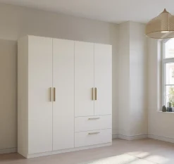 rauch Kleiderschrank »Drehtürenschrank Schrank Garderobe Ankleide SKANDI BY QUADRA SPIN« Breiten: 181/226/271 cm, Höhe 210 cm,im Landhaus-Stil mit Massivholzgriffen aus Wildeiche, mit Schubladen